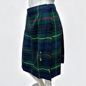 Triminghams Wool Wrap Skirt Scottish Tartan Plaid Navy/Hunter Green Size M/L